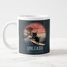 夕焼け波に乗る猫 ジャンボコーヒーマグカップ