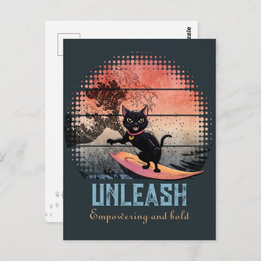 夕焼け波に乗る猫 ポストカード (正面/裏面)