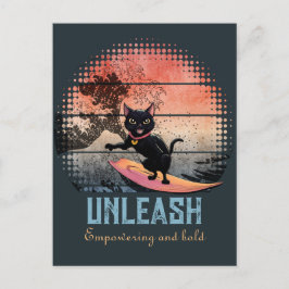 夕焼け波に乗る猫 ポストカード