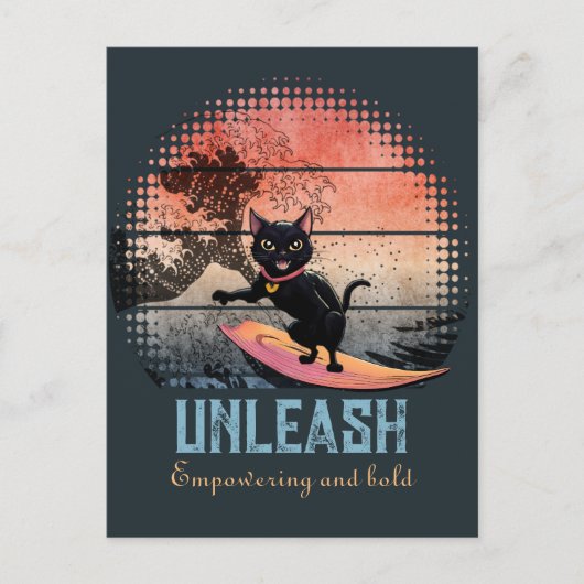 夕焼け波に乗る猫 ポストカード (正面)