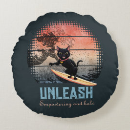 夕焼け波に乗る猫 ラウンドクッション