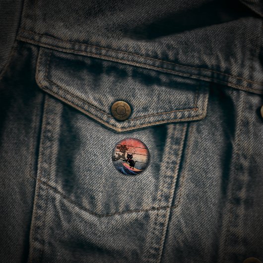 夕焼け波に乗る猫 缶バッジ