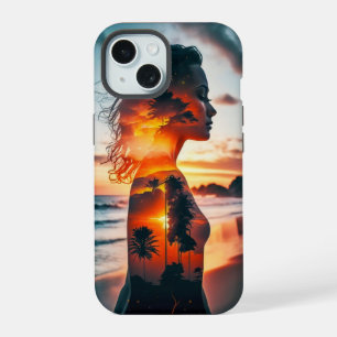 夕焼け海岸の女神シルエット スマホケース iPhone 15ケース