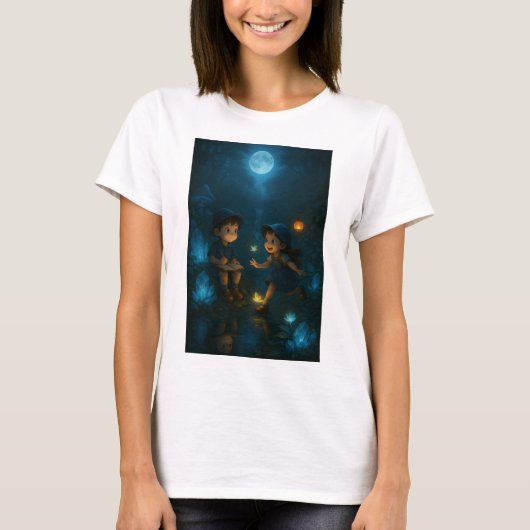 夕焼け空の下での無邪気な笑顔 – キッズ Tシャツ (正面)