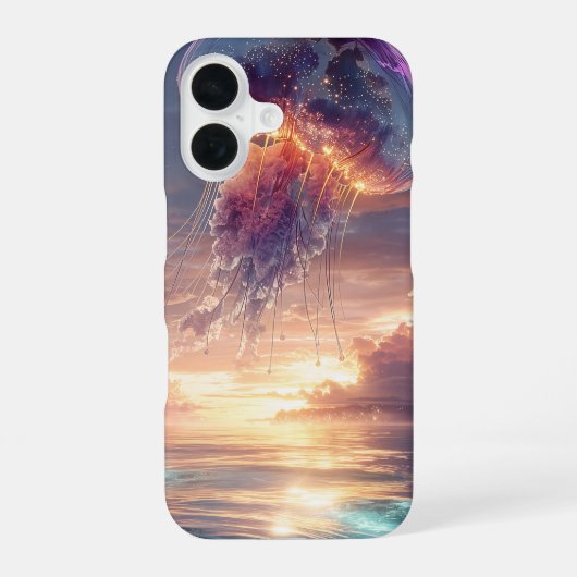 夕焼け空の光るクラゲ iPhone 16ケース (裏面)