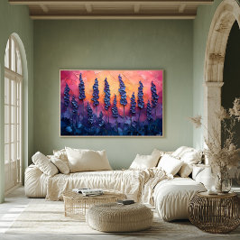 夕焼け鮮やかの空のラベンダーフィールド – テクスチャ ポスター