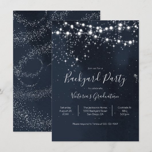 夕空のイルミネーション　庭でのパーティーの招待状 招待状 (正面/裏面)
