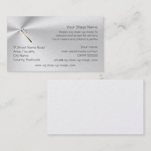 夕食およびパーティーの手品師、金細い棒のロゴ 名刺 (正面/裏面)