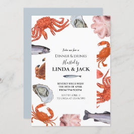 夕食のパーティの招待状のシーフードのテーマ 招待状