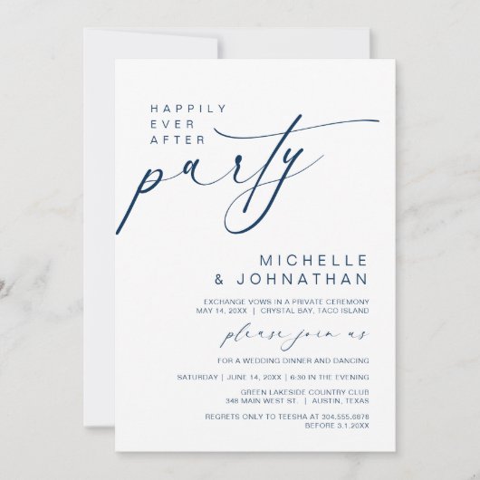 夕食の後ずっと楽しくパーティーの結婚駆け落ち 招待状 (正面)