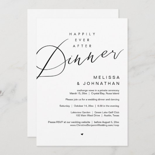 夕食の後は幸せに、結婚式のパーティー、黒で 招待状 (正面/裏面)