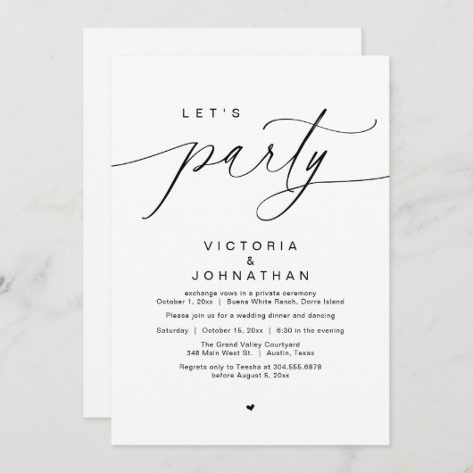 夕食の後パーティーを楽しく過結婚ごそう 招待状 (正面/裏面)