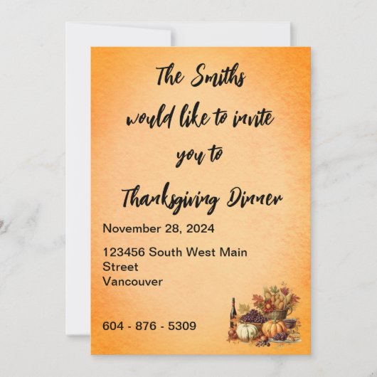 夕食の招待状 招待状 (正面)