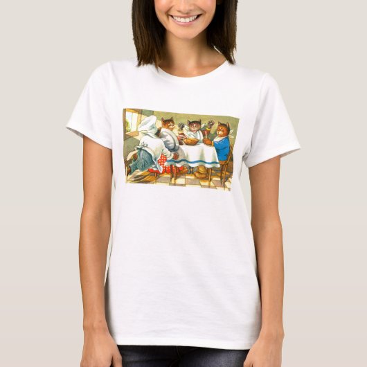 夕食の時に猫たち Tシャツ (正面)