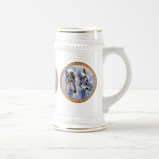 夕食を探している青と白のアイスオオカミ ビールジョッキ (右)