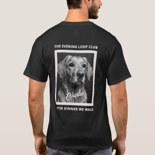 夕食後に犬の散歩 カスタムフォト Tシャツ (裏面)