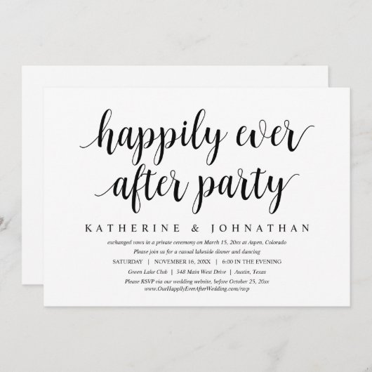 夕食結婚のパーティーの後で幸いにも駆け落ち 招待状 (正面/裏面)