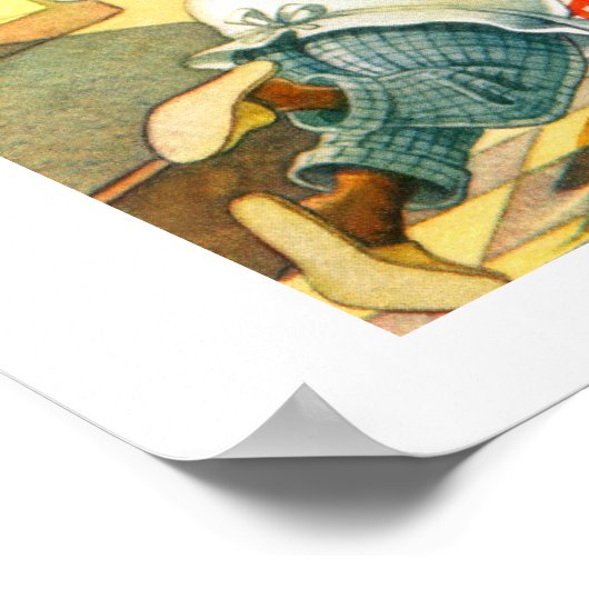 夕飯を食べている猫たち ポスター (角)