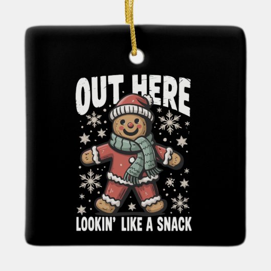 外ではスナックのジンジャーブレッドのクリスマスのように見える セラミックオーナメント (正面)