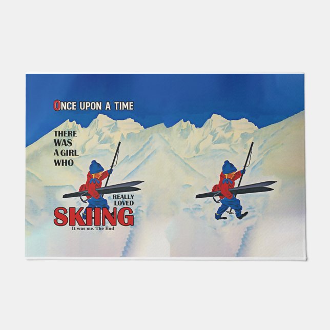 外でスキーをする、ドアマット、冬をテーマに ドアマット (正面)