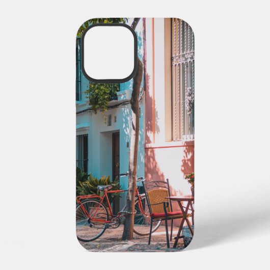 外に二つの茶色のテーブルが iPhoneケース (裏面)