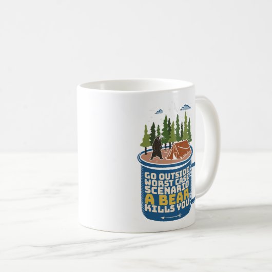 外に出てクマ攻撃おもしろいことわざ コーヒーマグカップ (正面右)