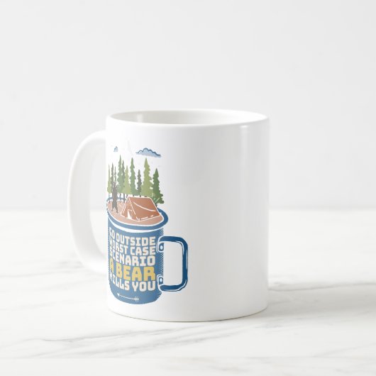 外に出てクマ攻撃おもしろいことわざ コーヒーマグカップ (正面左)