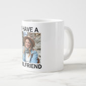 外に出るとガールフレンドの写真がカスタムある ジャンボコーヒーマグカップ (正面右)