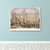 外に群衆がいるバッキンガム宮殿の景色 キャンバスプリント (インサイチュ (ウッドフロア))