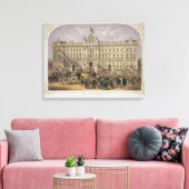 外に群衆がいるバッキンガム宮殿の景色 キャンバスプリント (インサイチュ (リビング))