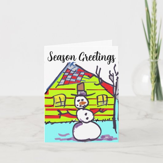 外に雪だるまがいる シーズンカード (正面)