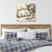 外のペンで藁に寝ている2匹の豚 キャンバスプリント (インサイチュ (寝室))