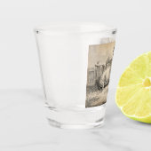 外のペンで藁に寝ている2匹の豚 ショットグラス (左)