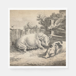 外のペンで藁に寝ている2匹の豚 スタンダードランチョンナプキン