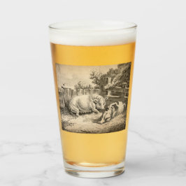 外のペンで藁に寝ている2匹の豚 タンブラーグラス