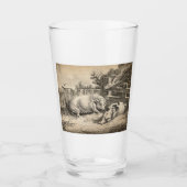 外のペンで藁に寝ている2匹の豚 タンブラーグラス (正面)