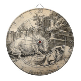 外のペンで藁に寝ている2匹の豚 ダーツボード