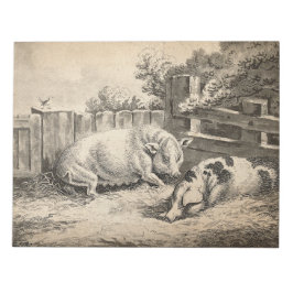 外のペンで藁に寝ている2匹の豚 ノートパッド