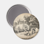 外のペンで藁に寝ている2匹の豚 マグネット (正面/裏面)