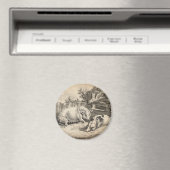 外のペンで藁に寝ている2匹の豚 マグネット (インサイチュ (食洗機))