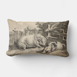 外のペンで藁に寝ている2匹の豚 ランバークッション