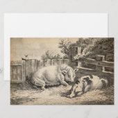 外のペンで藁に寝ている2匹の豚 便箋 (正面/裏面)