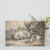 外のペンで藁に寝ている2匹の豚 便箋 (スタンド正面)