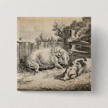 外のペンで藁に寝ている2匹の豚