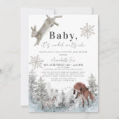外の動物が車で赤ちゃんシャワーを浴びるのは寒い 招待状 (正面)