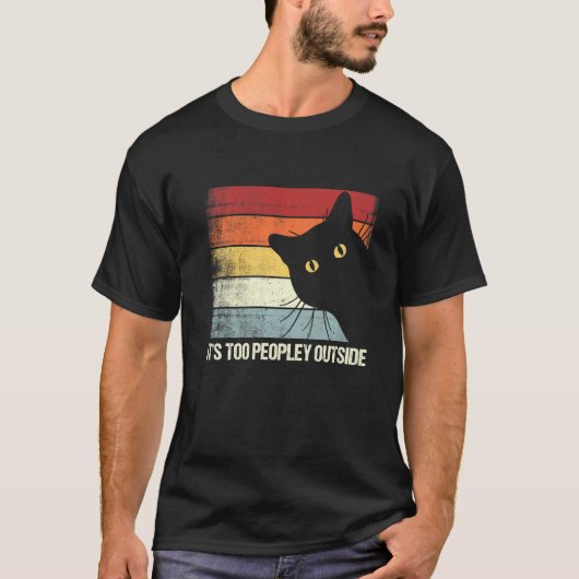 外は人が多すぎる 内向的な猫 ネコ Tシャツ (正面)