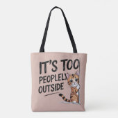 "外は人が多すぎ" 面白い内向的猫 トートバッグ (裏面)