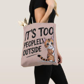 "外は人が多すぎ" 面白い内向的猫 トートバッグ (クローズアップ)