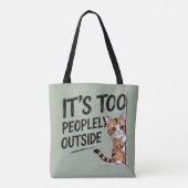 "外は人が多すぎ" 面白い内向的猫 トートバッグ (裏面)