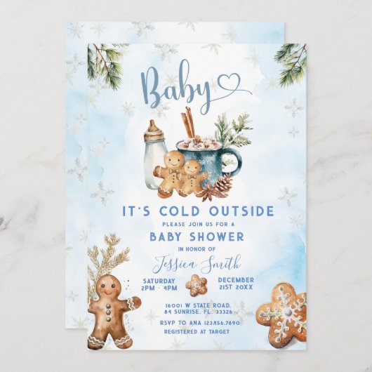 外は冷たいジンジャーブレッドCookieベビーシャワー 招待状 (正面/裏面)